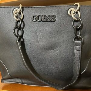 GUESS Black Leather Tote Bag